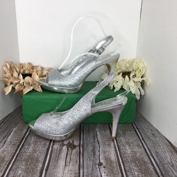 Rampage Women's Dressy Slingback Heel Pumps Shoes Sliver Glitter Open-Toe 8M - Picture 3 of 10